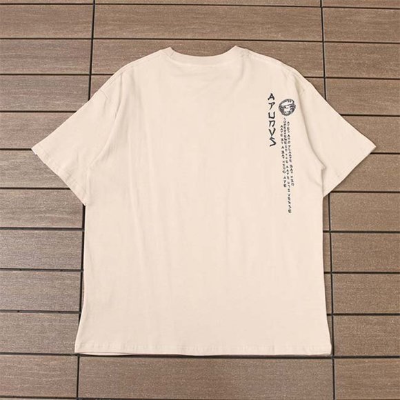 AAPE Monkey Head Wave Print Logo T-Shirt - Cream Short Sleeve - Picture 4 of 6